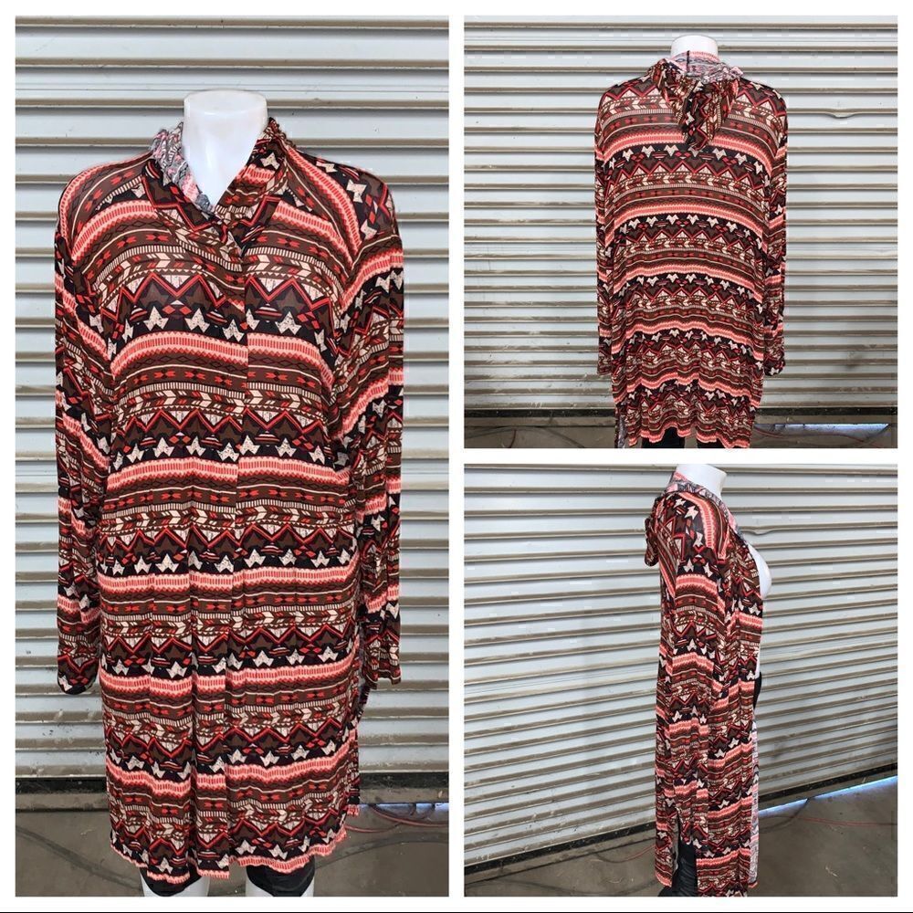 Raffi & Ro long cardigan geometric design w/ hood
